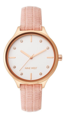 Reloj Mujer Nine West Cristal Mineral 35 Mm Nw/2556rgpk Color De La Correa Rosa Color Del Bisel Rosa Dorado Color Del Fondo Gris