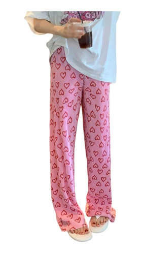 Pink Love Pantalones De Pata Ancha Cintura Alta Sueltos