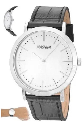 Relógio Magnum Masculino Slim Social Ma21875q Prata Couro