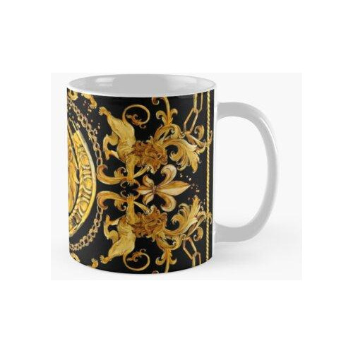 Taza León Dorado Y Adorno De Damasco. Diseño De Lujo. Fondo 