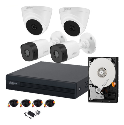 Kit Dvr 4 Ch  2 Bullet 2 Domo  2mp  1080p Lite  Dahua  500gb