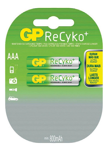 Pilha Recyko Aa Recarregável 800mah C/ 2 Gp Batteries