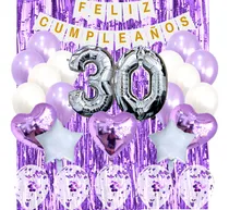 Comprar Combo Globos Kit Deco Fiesta Feliz Cumple 27 Artículos Lila Y Blanco Deco Fiesta