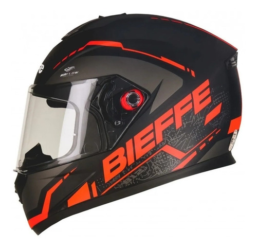 Capacete Fechado Bieffe B12 Hunt Preto E Vermelho Fosco