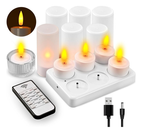 Juego De 6 Velas Recargables Sin Llama, Luces Led Parpa...