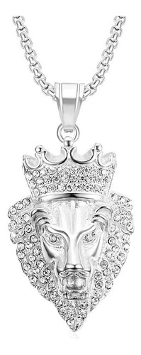 Miveivia Iced Out Colgante León Rey Corona Collar Hip Hop Cz