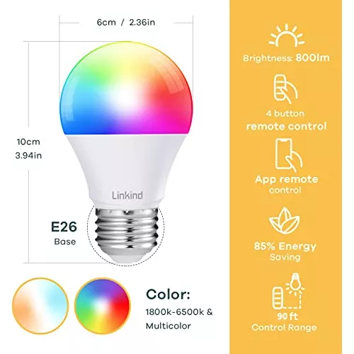 Linkind Bombillas inteligentes, bombilla inteligente que funciona con Alexa  y Google Home, bombillas LED que cambian de color, escenas preestablecidas