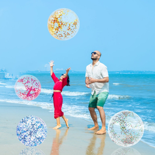 6 Pcs Pelota De Playa Inflable De Brillo Y Confeti 40 Y 60cm