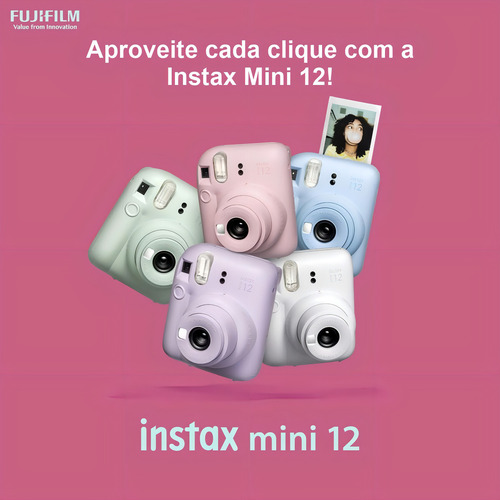 Câmera Instax Mini 12 Fujifilm Rosa Gloss - Fotos Em 10s Rosa Pastel