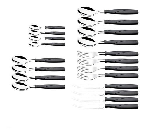 Faqueiro 20 Peças Faca Garfo Colher Itaparica Preto -brinox