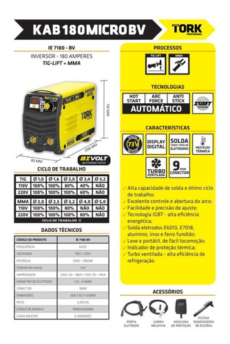 Maquina Solda Inversora 180a Bivolt Aut Kab180 7180 Tork