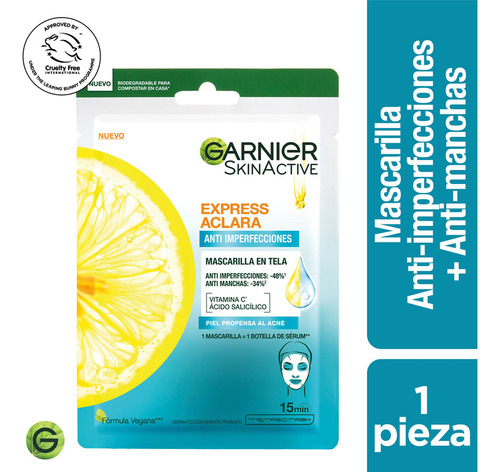 Garnier Express Aclara Mascarilla Anti Acne 28g Momento De Aplicación Día/noche Tipo De Piel Grasa