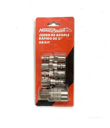 Imagen 3 de 5 de Kit Acople Rapido Americano 5 Piezas 1/4 Horse Power Ar Kit