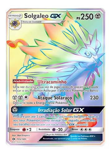 Carta Pokémon Lendário Solgaleo Gx Rainbow Sol E Lua