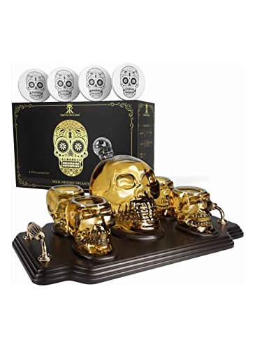 Set Decantador De Whisky Con Calaveras Y Vasos De Chupito