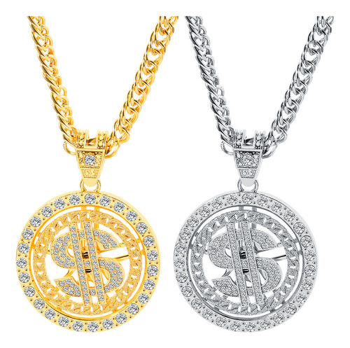C 2pcs/set Hip Hop Hip Hop Creativo Collar Dólar Giratorio