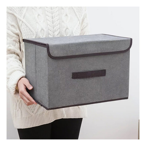 Set 2 Cajas Organizadoras De Tela Plegables Con Tapas Color Gris Liso