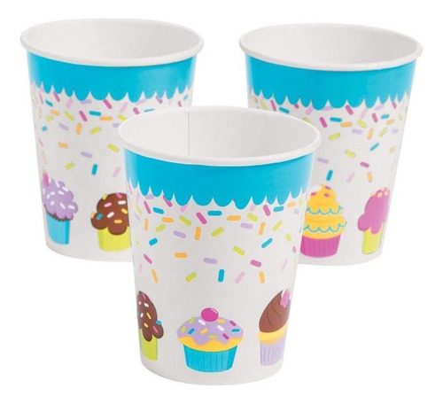 Cupcake Party 9oz Cups - Suministros Para Fiestas - 8 Piezas