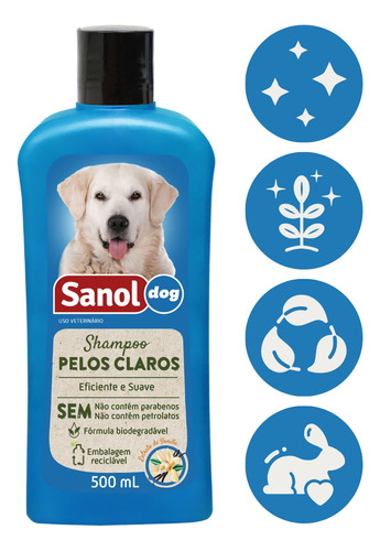 Shampoo Sanol Dog Pelos Claros 500ml Tom De Pelagem Recomendado Claro