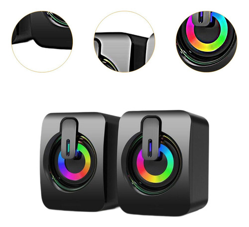 . 2pcs Mini Alto-falante Estéreo Usb Com Luz, Plug And Play