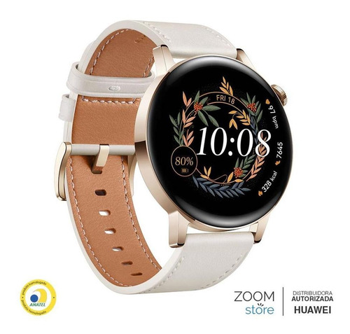 Smartwatch Huawei Watch Gt 3 42mm 4gb 32mb Ouro Branco Gt3 Cor Da Pulseira Branco Cor Da Caixa Dourado-claro Cor Do Bisel Dourado Claro