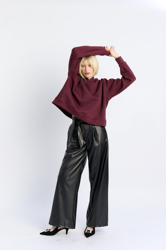 Pantalon Mujer Simil Cuero Ancho Recto Engomado Dia Noche