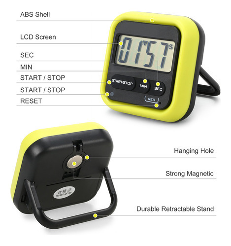 A Cronômetro Digital Lcd Kitchen Timer Com Alarme Alto