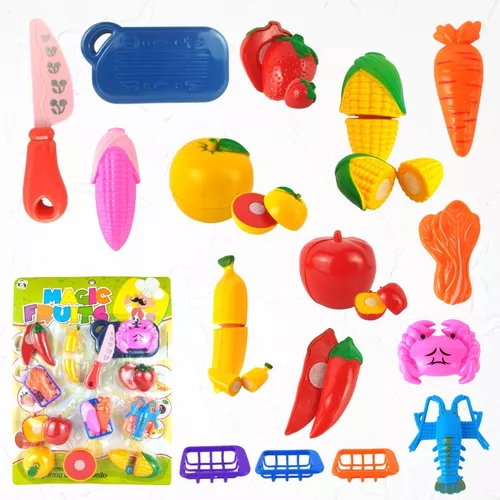 Kit Frutas de Brinquedo Comidinha Infantil Faca Tábua 27 Pçs