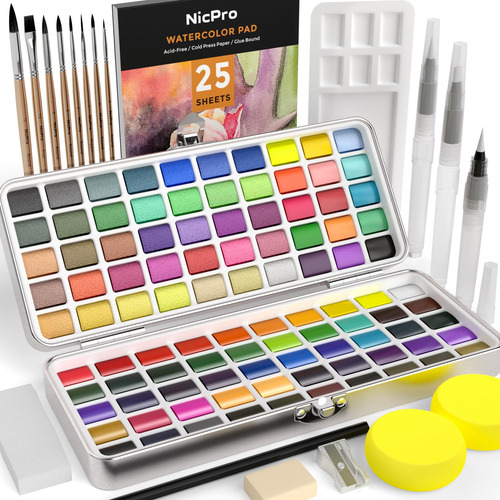 Kit De Acuarela 100 Colores Con Macarrón Metálico Y Fluoresc