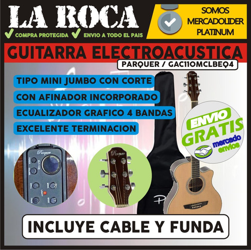 Imagen 3 de 10 de Guitarra Electroacustica Parquer Gac110 Mclbeq4 Con Afinador