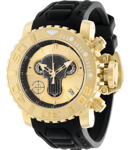 Relógio Masculino Invicta Marvel Punisher 34928 Cor da correia Preto Cor do bisel Dourado Cor do fundo Dourado