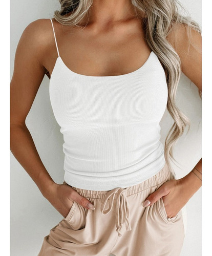 A Top De Moda Delgado De Punto Sin Mangas Con Cuello En U