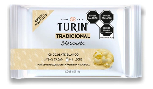 Marqueta De Chocolate Blanco De 1kg, Marca Turin.