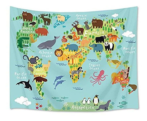 Mapa Del Mundo Animal Tapiz Niños Tapiceria De La Pare...