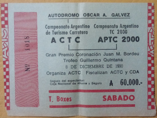 Entrada Oscar Gálvez 1990 Tc Y Tc 2000 (Usado)