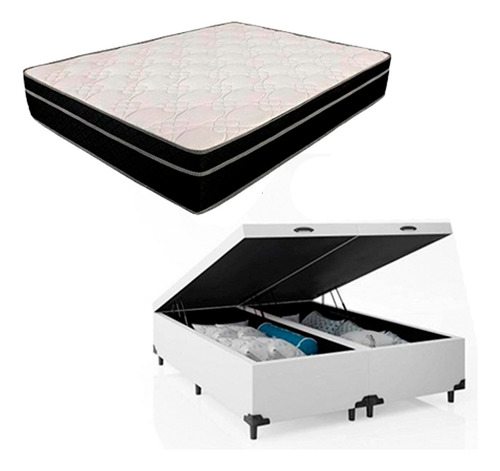 Cama Box Baú Queen 158 Sintético Com Colchão Paris Molas