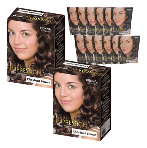 Henna Natural Tinte Cabello 12 Sobres Sin Amoníaco 8 Colores