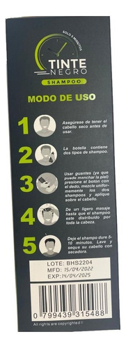 Shampoo Para Canas Con Tinte Para Cabello Color Negro 2 En 1