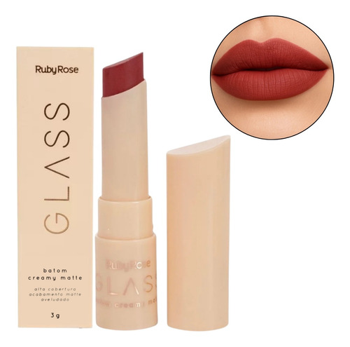Batom Creamy Matte Glass Ruby Rose Aveludado Resistente Água