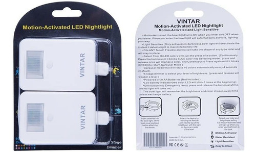 Vintar Luz De Inodoro Con 16 Colores Y Sensor De Movimiento,