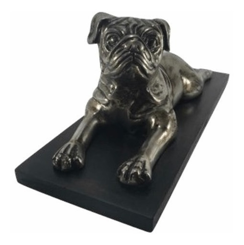 Escultura Cachorro Cão Bulldog Em Metal Base Em Madeira Raro