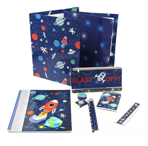 Set Papelería Espacial Astronauta Utiles Cuaderno Lápices
