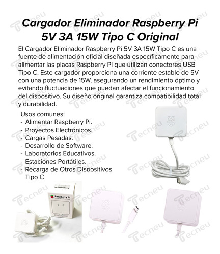 Cargador Eliminador Raspberry Pi 5v 3a 15w Tipo C Original