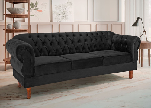 Namoradeira Elisabeth 03 Lugares Suede Preto Via Encanto 