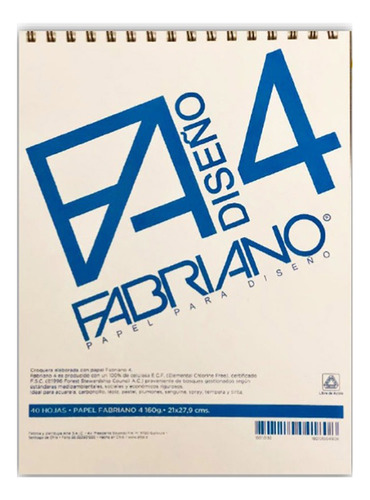 Croquera A4 Papel Fabriano 160grs 40hjs
