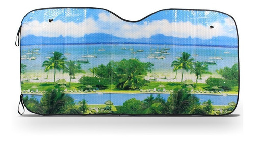 Protetor Solar Parabrisa Dobrável Estampa De Praia 130x60cm