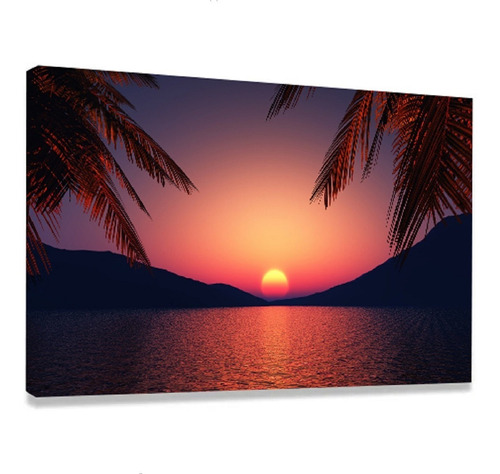 Quadro Decorativo Para Sala Praia Mar Ao Sol Paisagem Grande Cor Preto Cor da armação Borda infinita