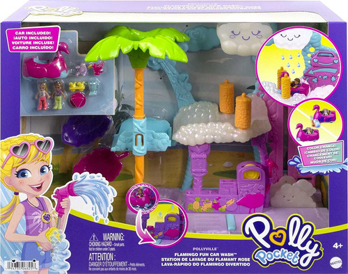 Polly Pocket Auto Lavado Flamingo Divertido Con Accesorios