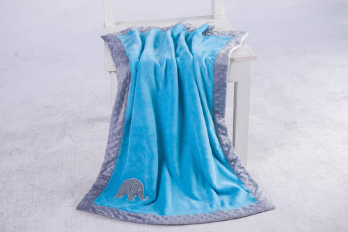 Bacati Elephants Blankets, Aqua With Grey Border Ealgblk1