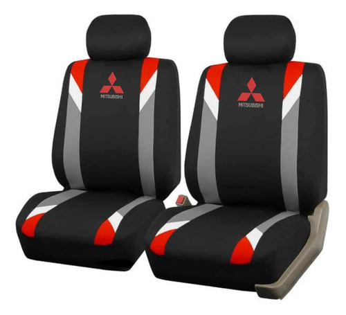 Cubreasiento Funda Tela Negro Rojo Mitsubishi Logo Bordado